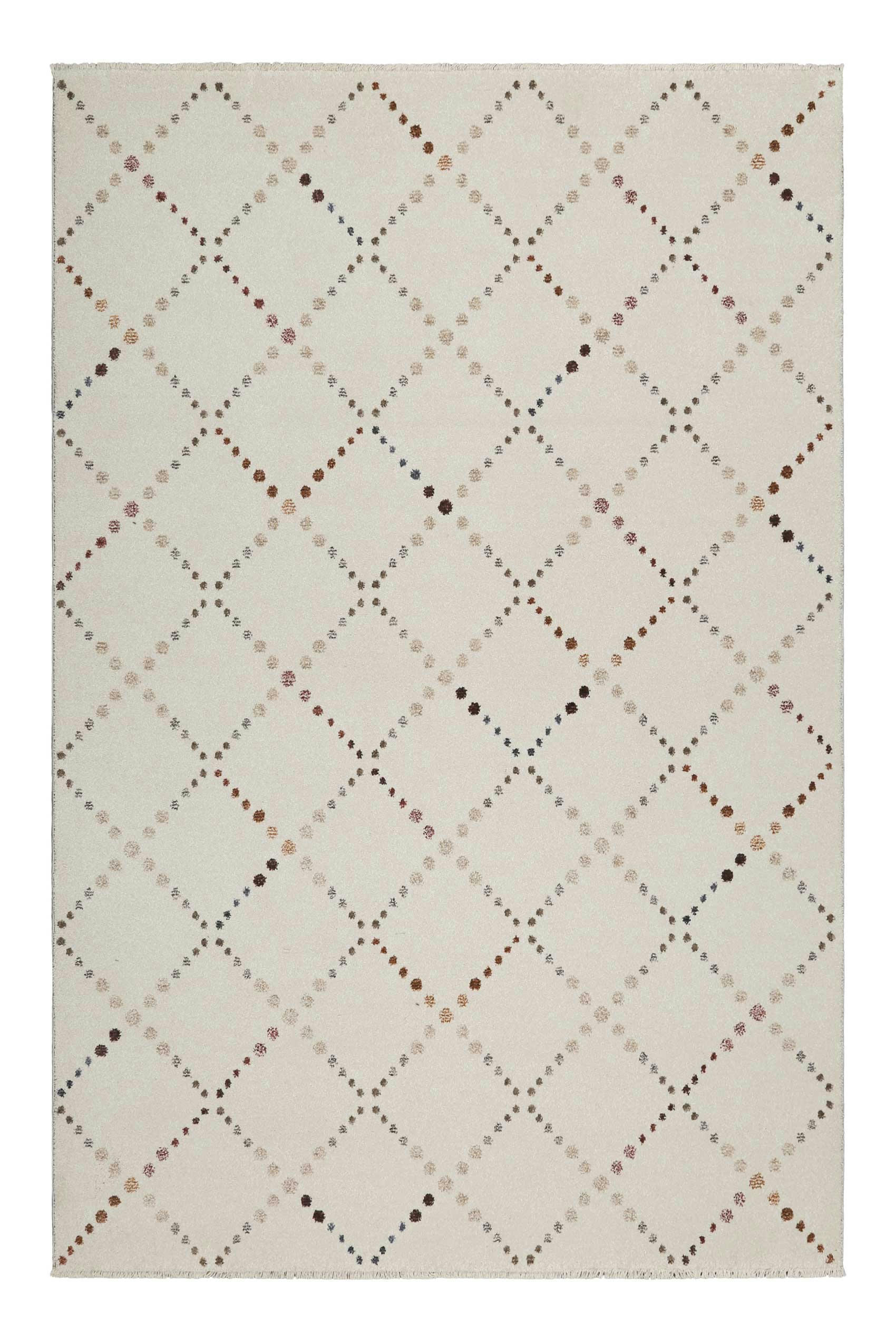 INA - Tapis plat velours ras à motif losange gris sur fond taupe 80x150