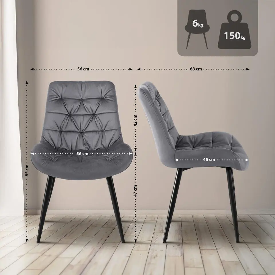 CLP Eetkamerstoel Rossford zwart Frame - Fluweel - donkergrijs