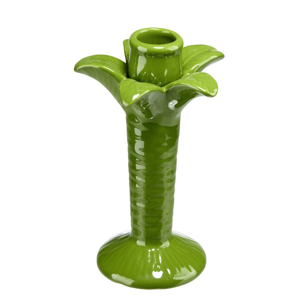 Bougeoir céramique forme palmier vert Ø10xH16cm