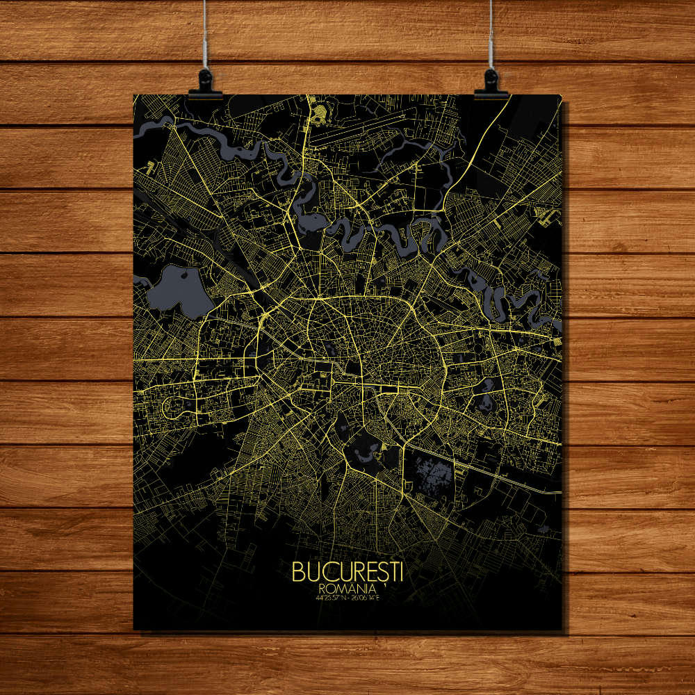 - Affiche Bucarest Carte Nuit 40x50
