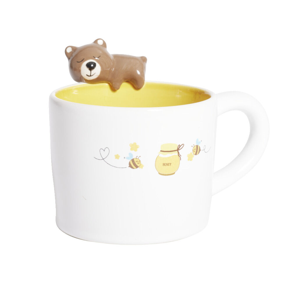 Mug ours dolomite blanc et jaune Ø10,5xH10,5cm