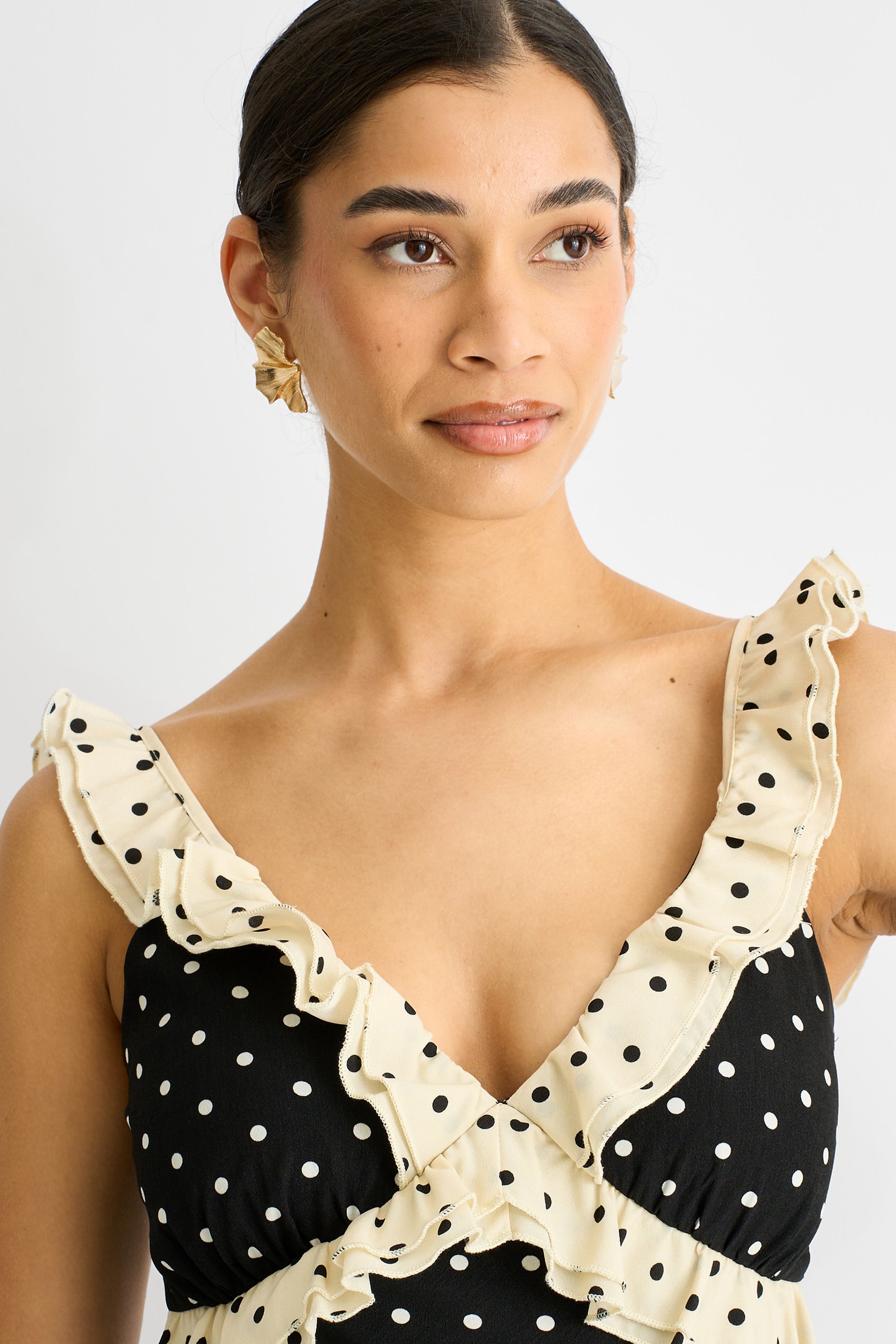 Gini London Black Polka Ruched Waist Smock Dress