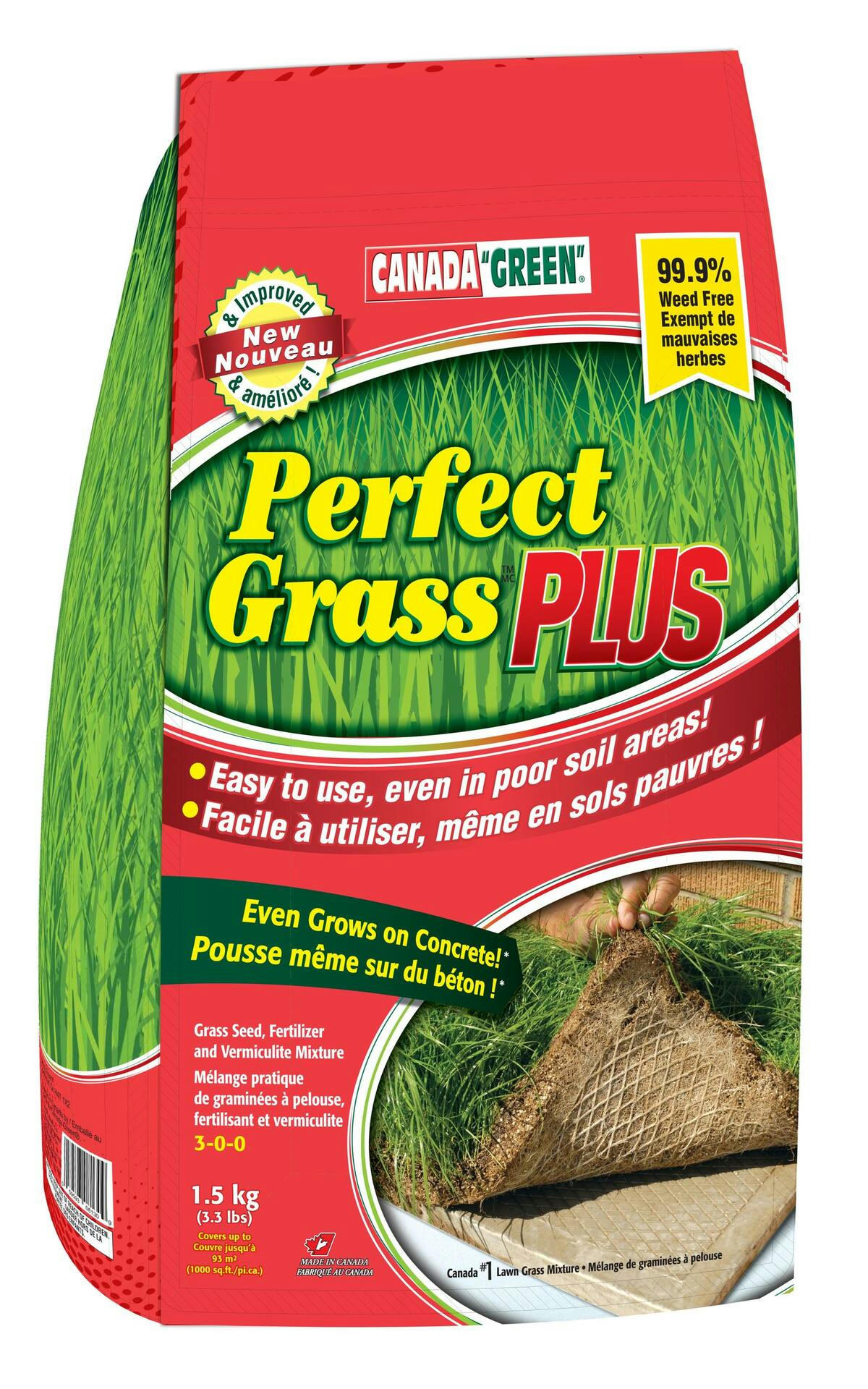 Canada Green Perfect Grass Plus Grass Seed & Fertilizer Mix, Easy-To-Use, 1.5-kg