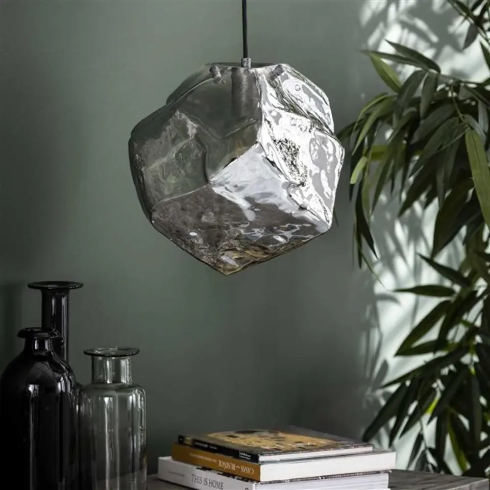 Industri?le hanglamp Rocks chrome glas - 28x28x150 cm - Glas - Grijs