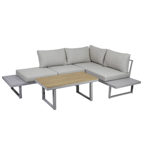 Loungeset »Aruba«, grau/holzfarben, Metall, 4 Sitzplätze