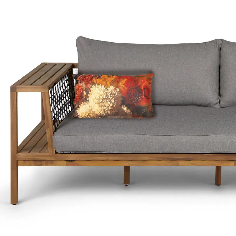 Anna's collection buitenkussen bloem - Bruin/creme - 30 x 50 cm