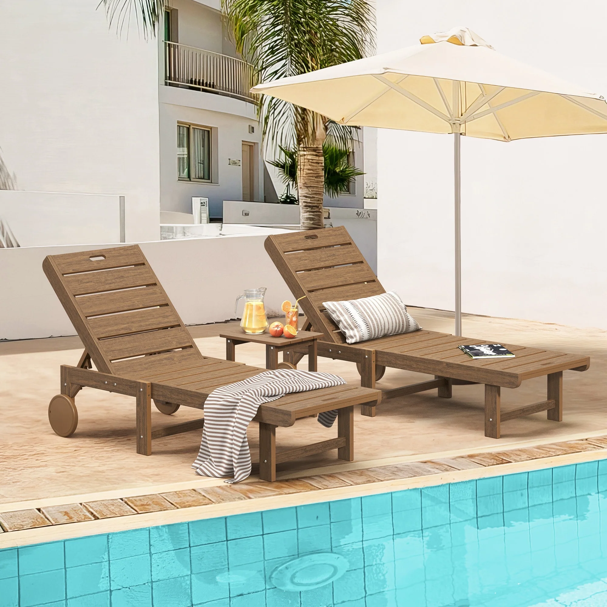 LUE BONA Outdoor Chaise Lounge Plastic Patio Chaise Lounge Chairs Set of 2 with Side Table - N/A
