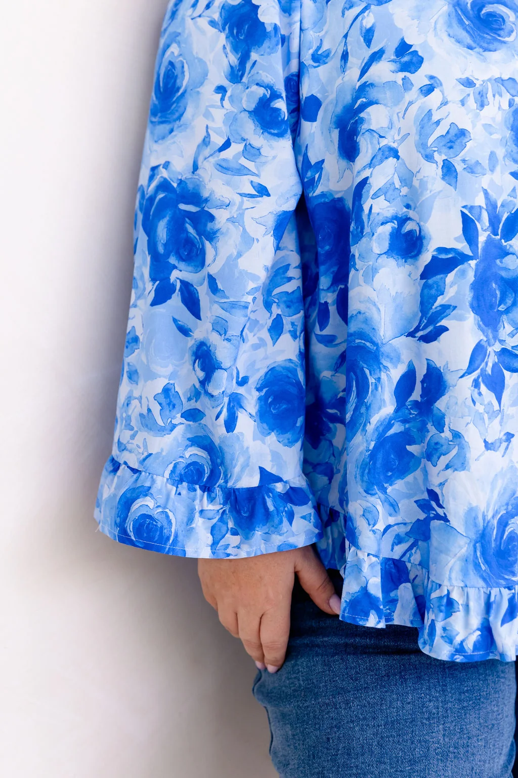 Natalie Long Sleeve Top in Blue Roses
