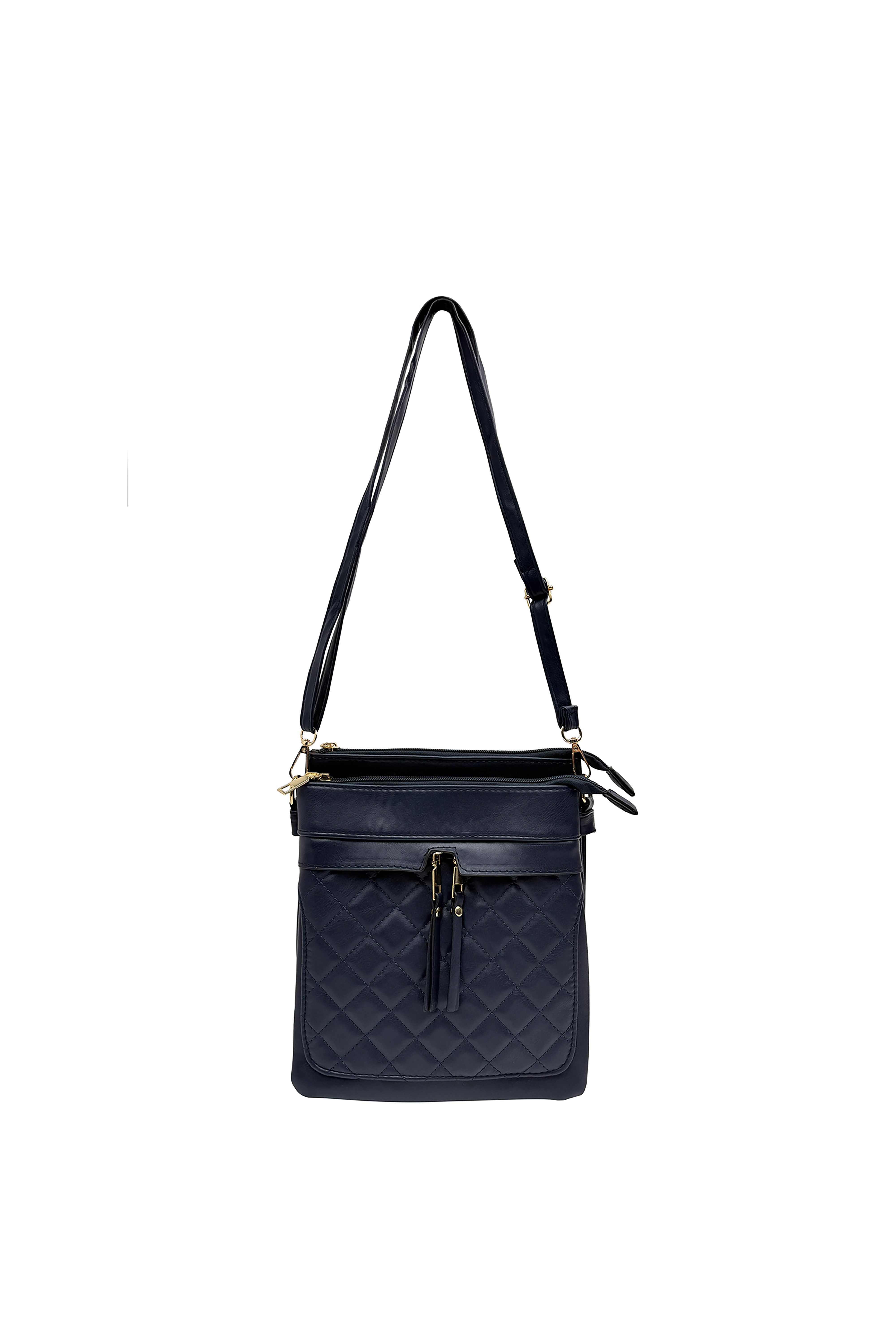 Vellin Quilted Crossbody Bag with Adjustable Strap and Multi-Zip Pockets