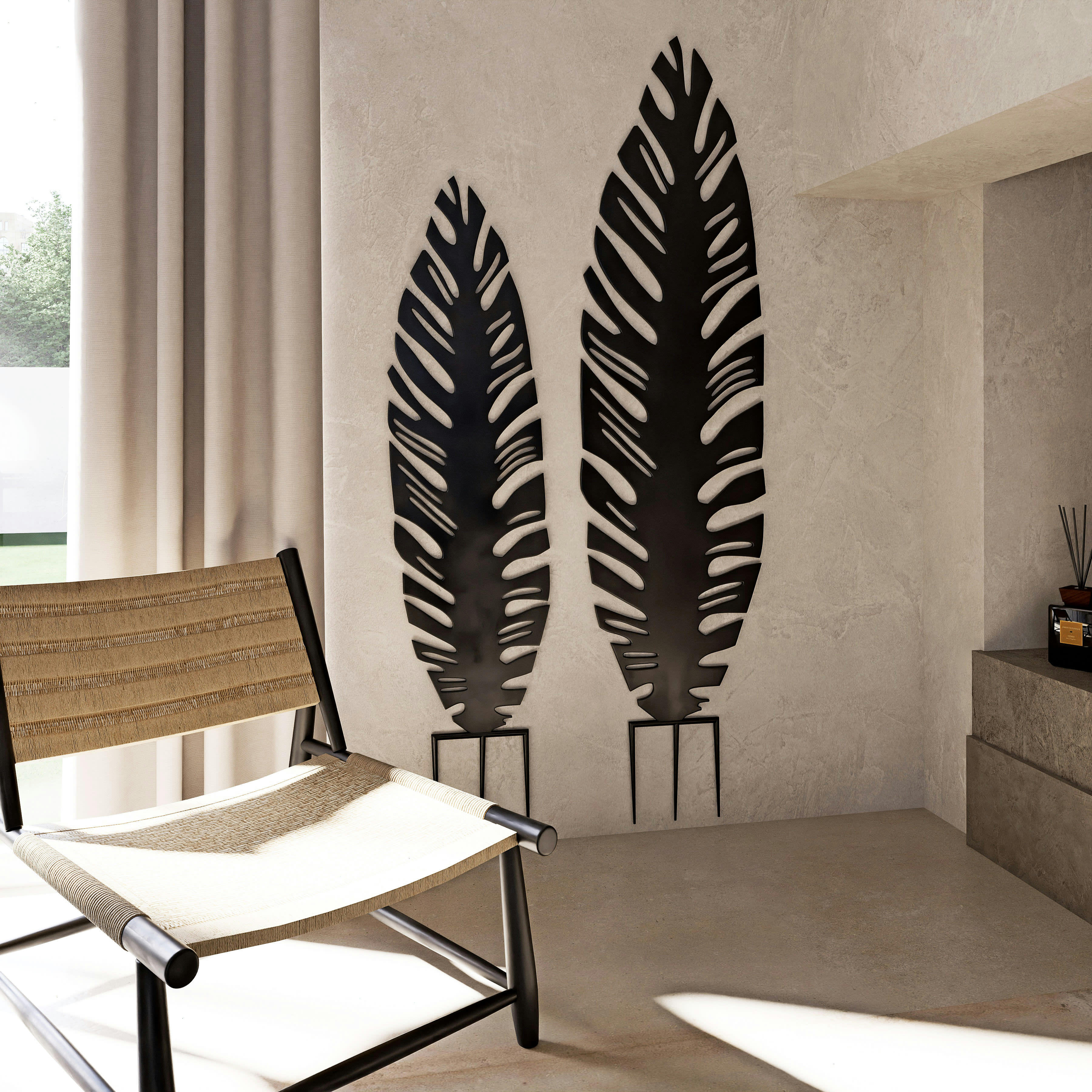 MANADO - Feuilles déco d'extérieur en métal noir à planter (X2)