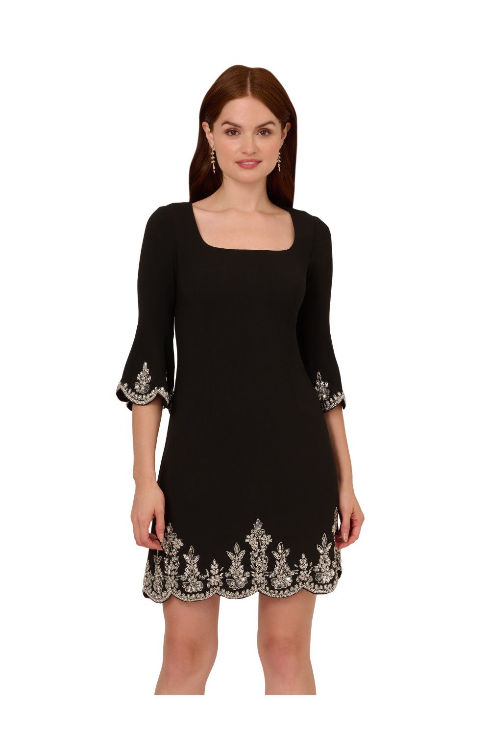 Adrianna Papell Beaded Crepe Bell Sleeve