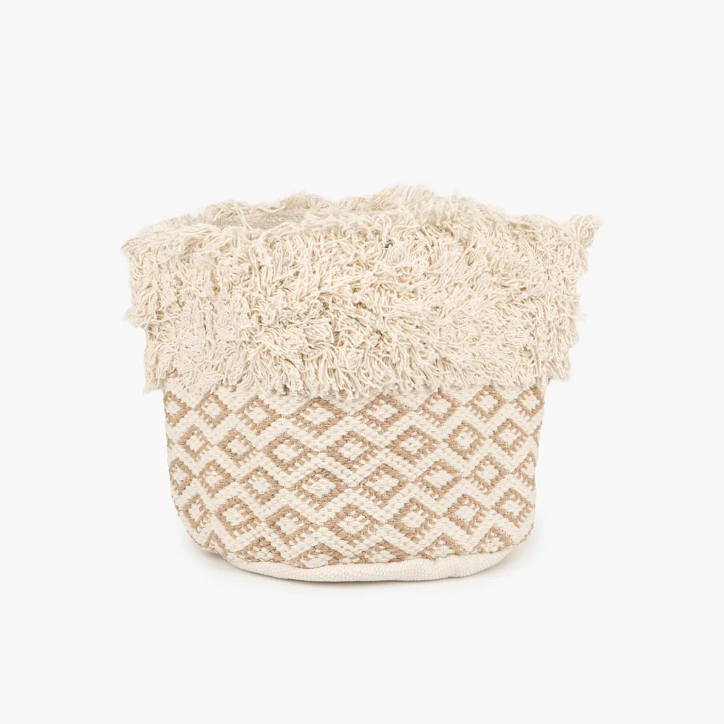 Cesto Algodão Padrão Bege e Branco LIZA