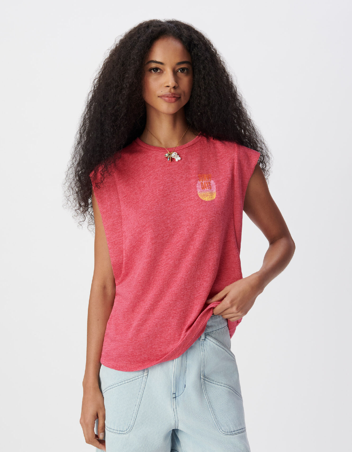 Tee-shirt sans manches rose message dégradé dos Femme