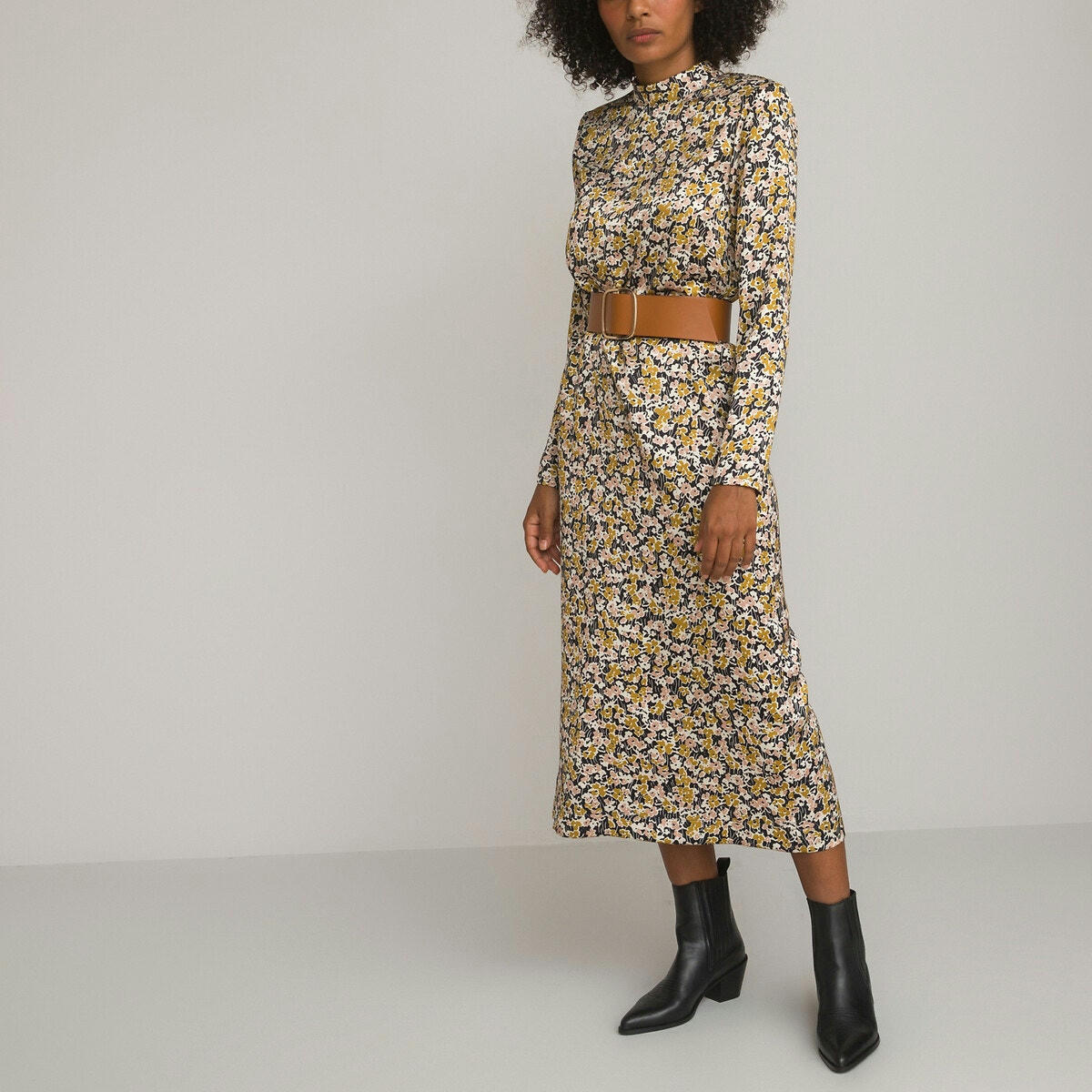 Robe droite longue, imprimé floral,