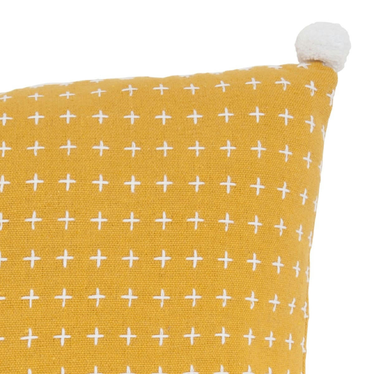 CALLISTO - Coussin polycoton curry avec pompons 40x40cm