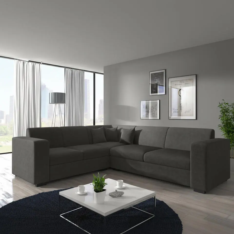 Meubella - Hoekbank Santana - Grijs - Velvet - Links