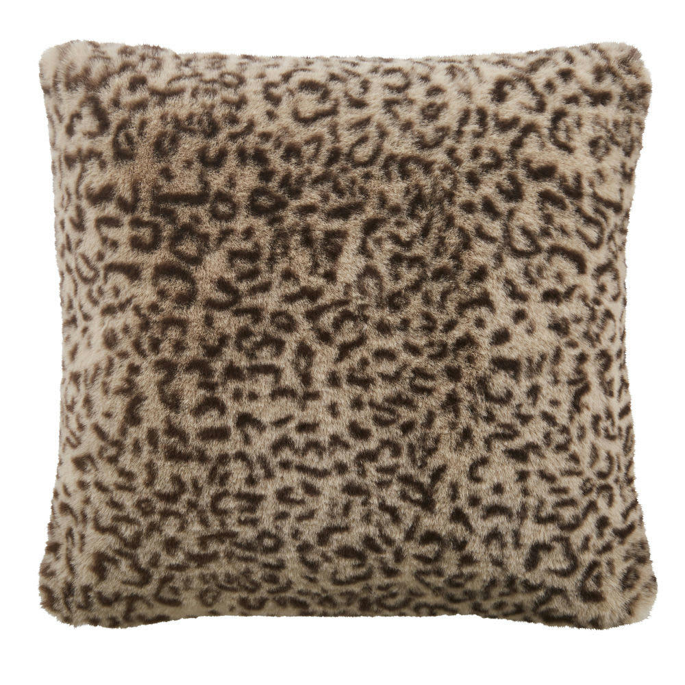 HIMALA - Coussin imitation fourrure noire et marron imprimé léopard 45x45
