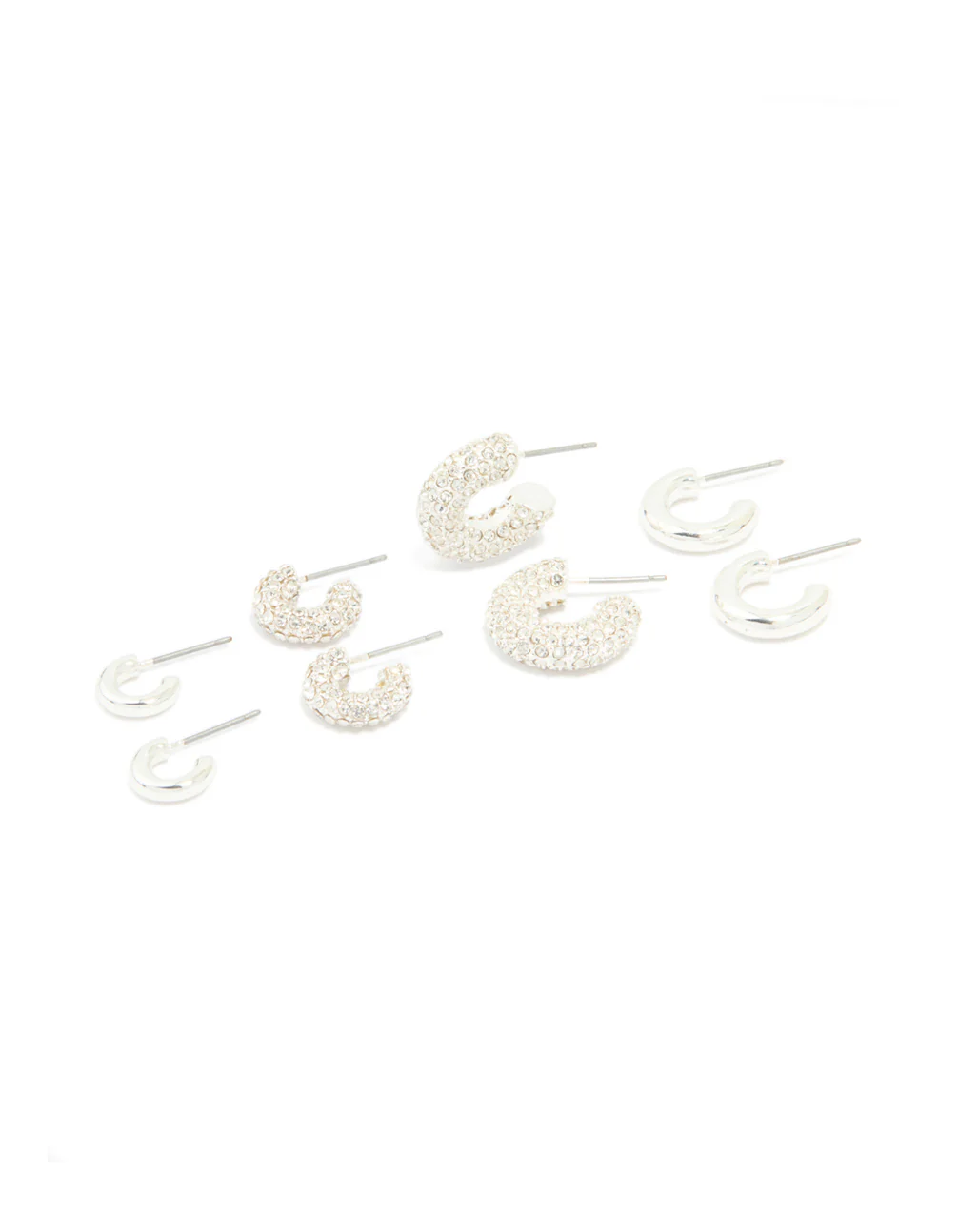 Silver Diamante & Polished Hoop Earrings 4-Pack