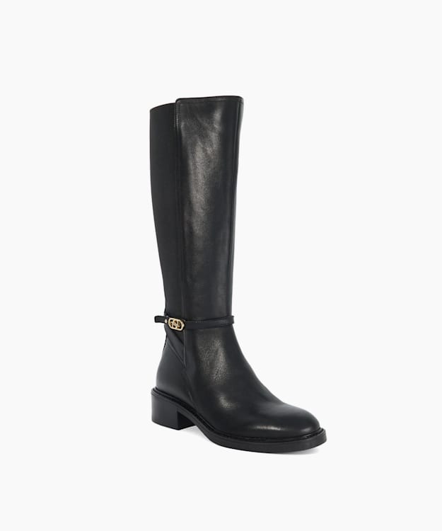 Tias Black - Branded Buckle Knee High Boots