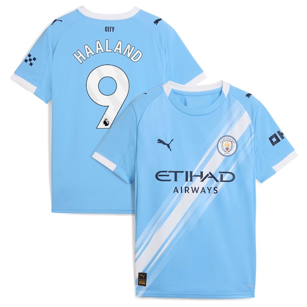 Erling Haaland Manchester City Puma Youth 2025/26 Home Replica Player Jersey - Sky Blue/Black