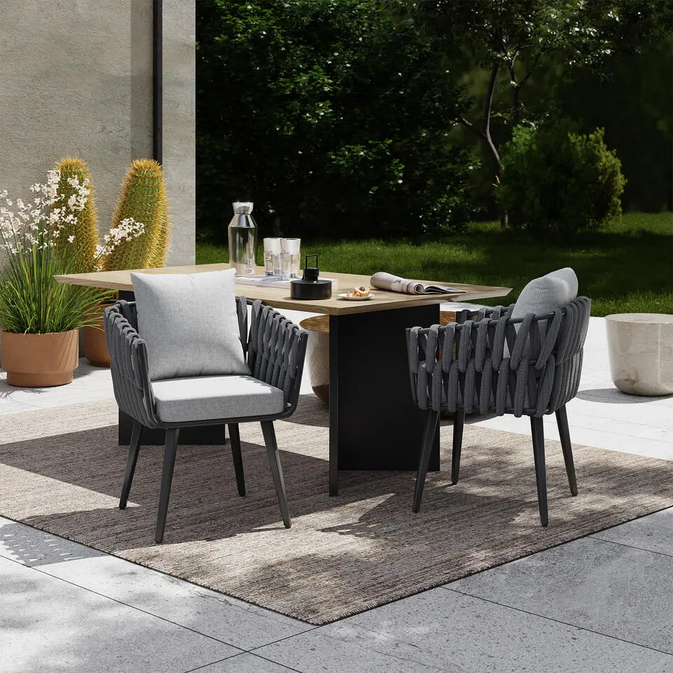 tectake - Set van 2 stoelen Lugano in rope-design met aluminium frame