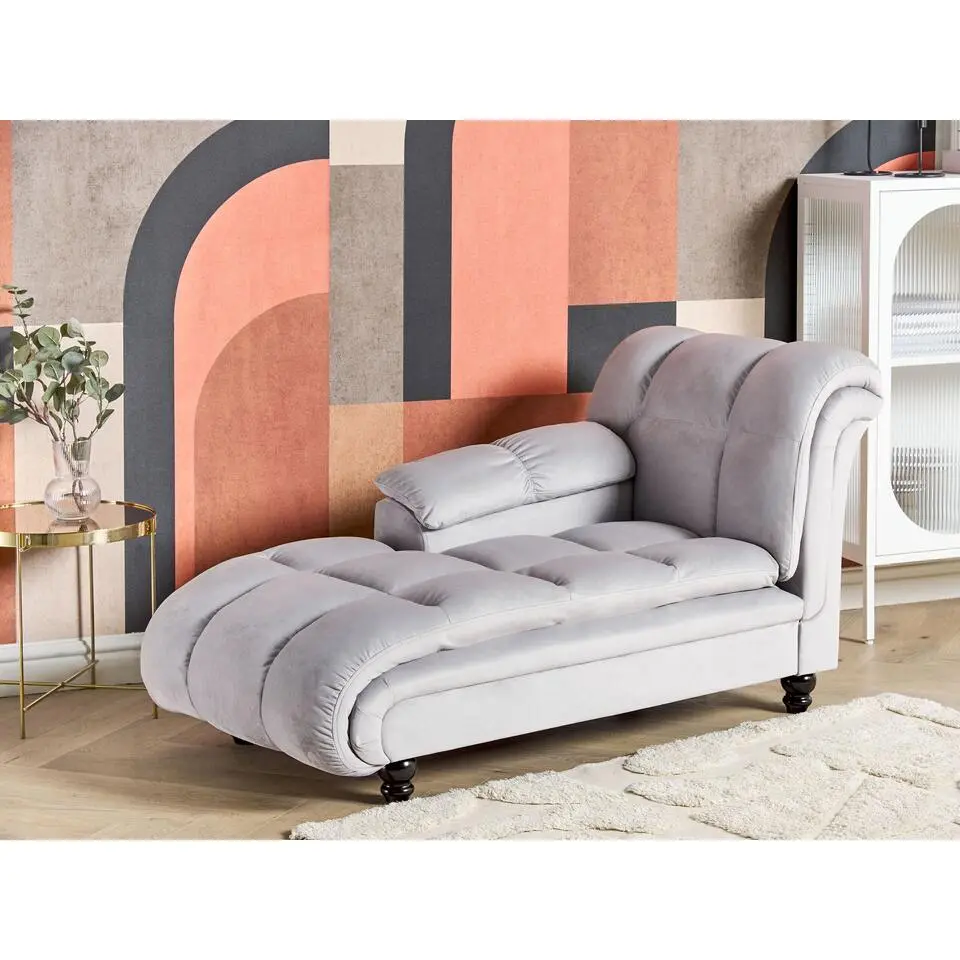 LORMONT - Chaise longue - Grijs - Rechterzijde - Fluweel