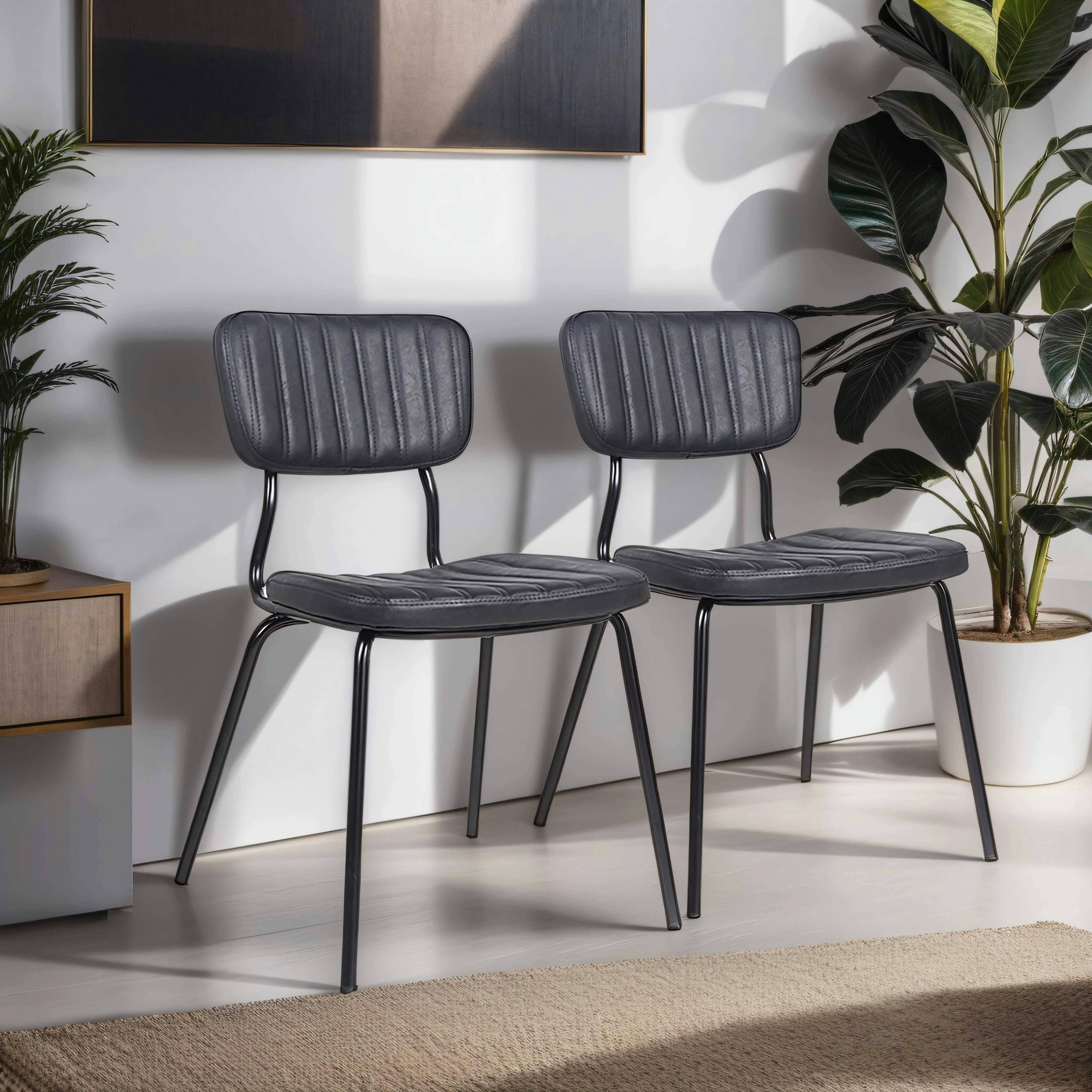 YORK - Lot de 2 chaises en textile enduit noir