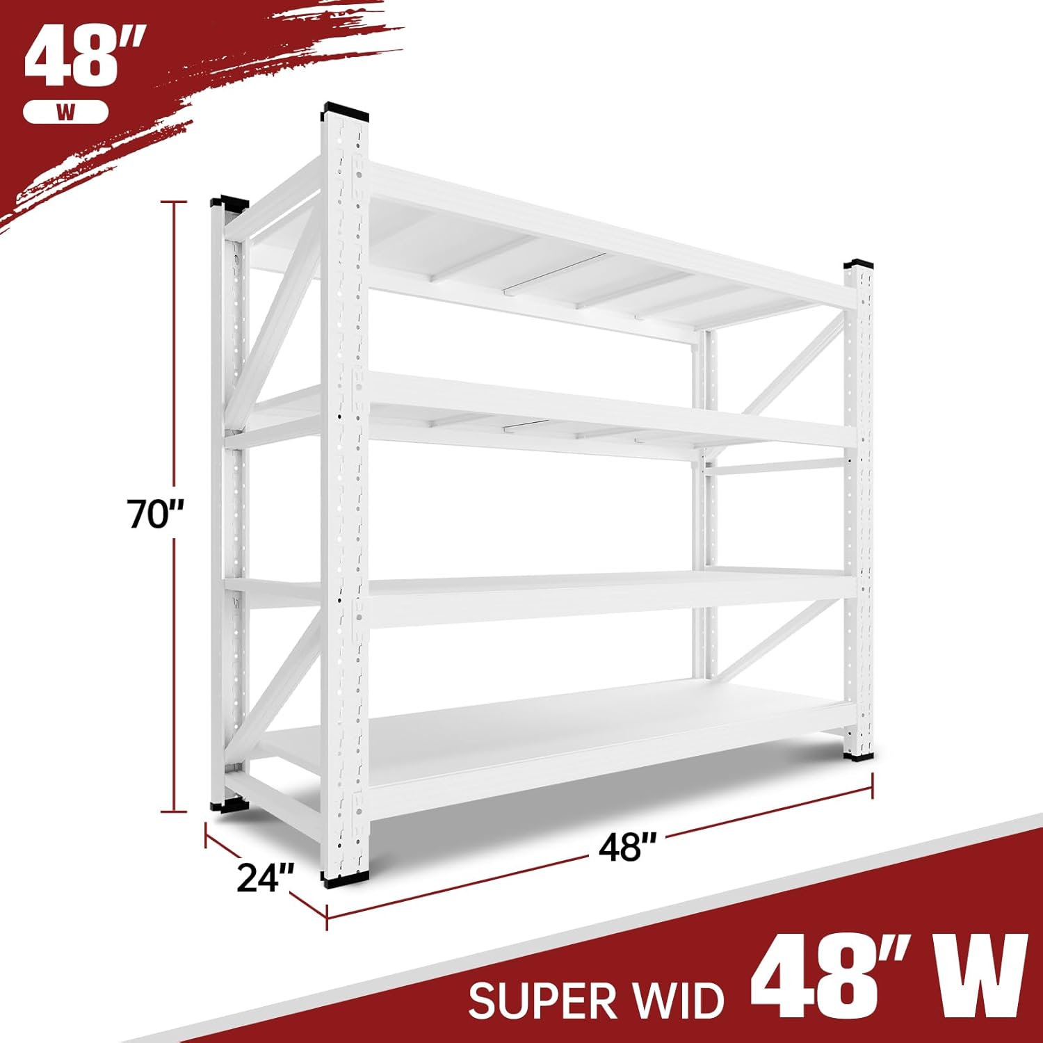 RAVIGIN 3000LBS Storage Shelves, 48 W Garage Shelving Heavy Duty Metal Adjustable Garage Shelves, Shelving Units Industrial Shelving for Warehouse, 48 W x 23.7 D x 70 H,White