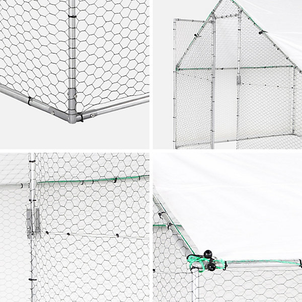 Enclos pour poulailler et volière 6m² acier galvanisé gris et vert. plusieurs dimensions - Babette