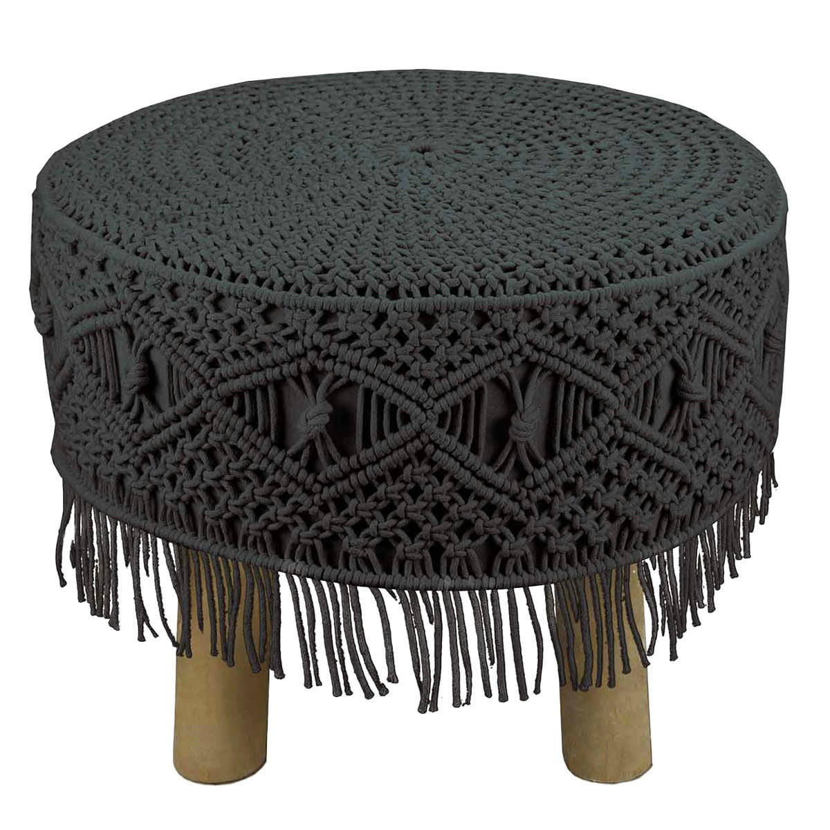 MAHRAMA - Tabouret en macramé  anthracite