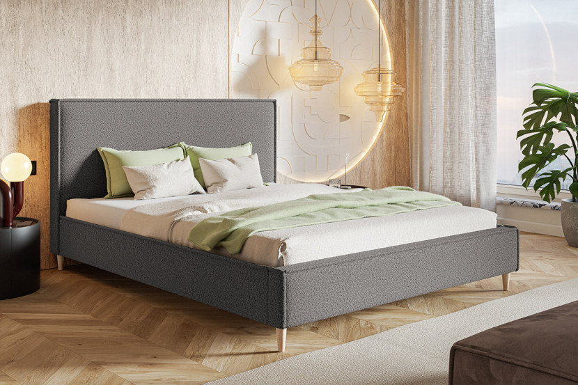 Łóżko tapicerowane 120x200 LUXO 8 jednoosobowe,tkanina Catch Me 25- szare
