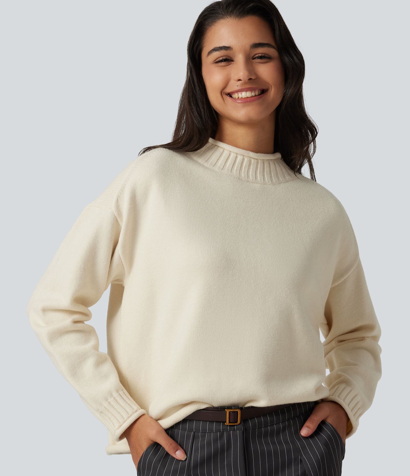 Pull de bureau à col montant et manches longues