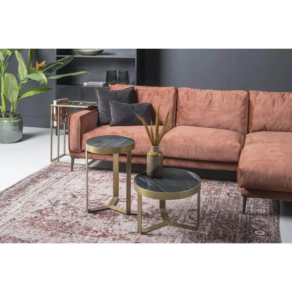 Livingfurn - Salontafel Glennis - Zwart Goud - 40x40x55cm - Marmer