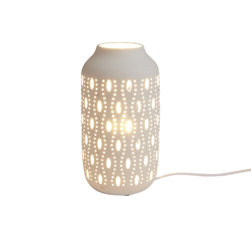 Lampe à poser ajourée céramique blanche Ø14xH26cm