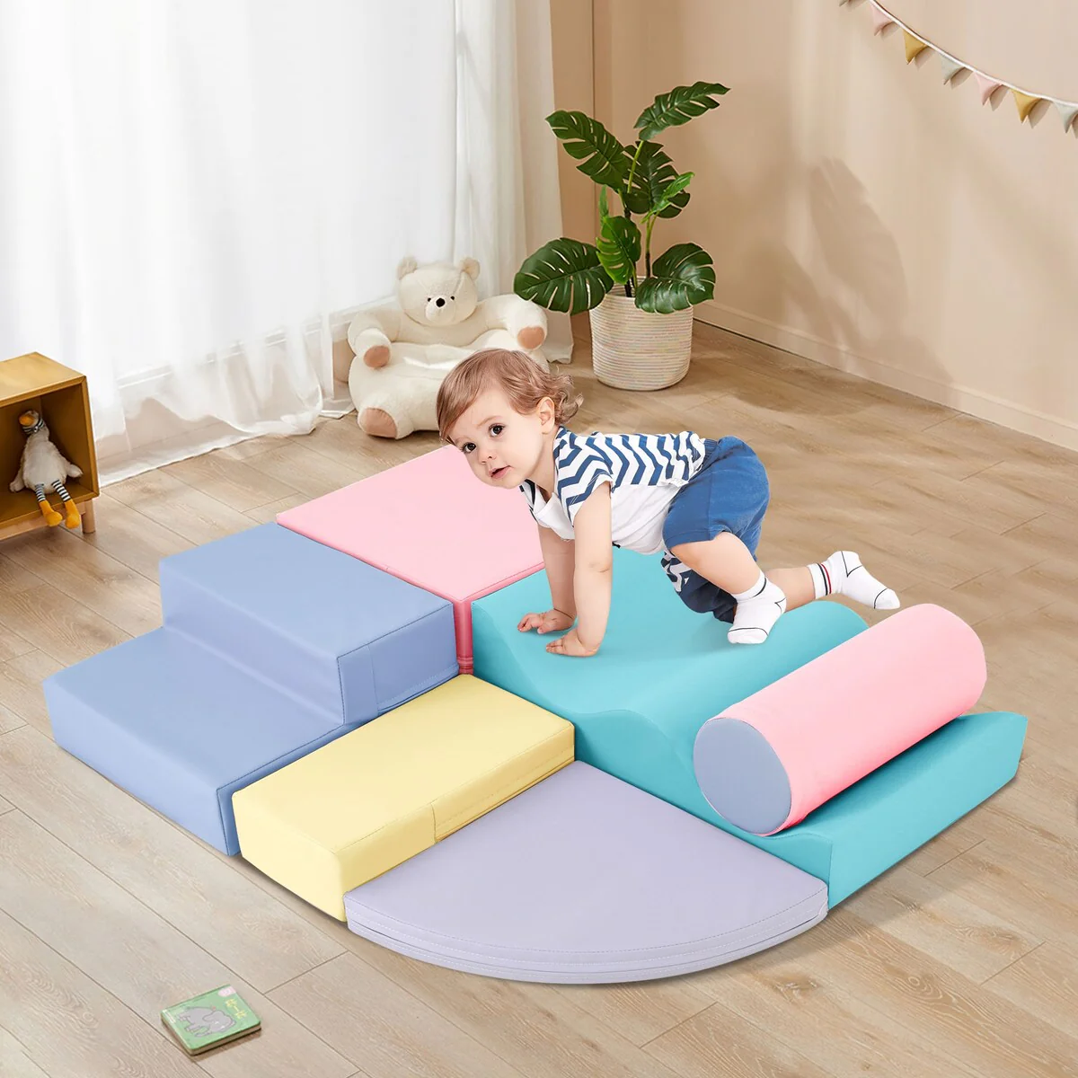 Soft Climb and Crawl Foam Playset 6 in 1,Play Equipment Climb and Crawl Playground,Kids Crawling and Climbing Play Structure