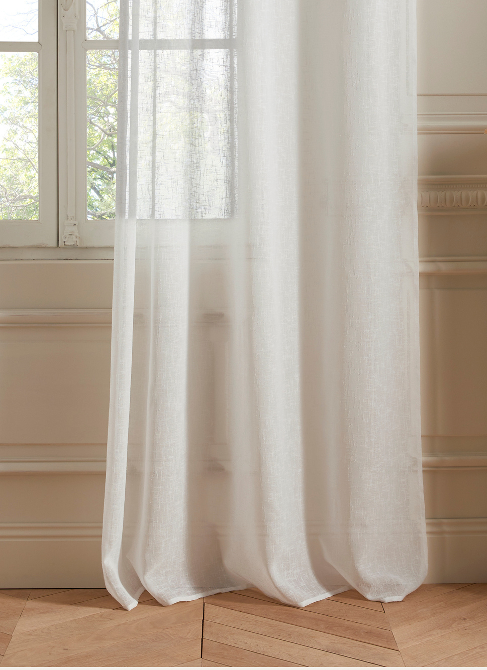 VOILAGE ÉTAMINE EFFET LIN FLAMMÉ BLANC