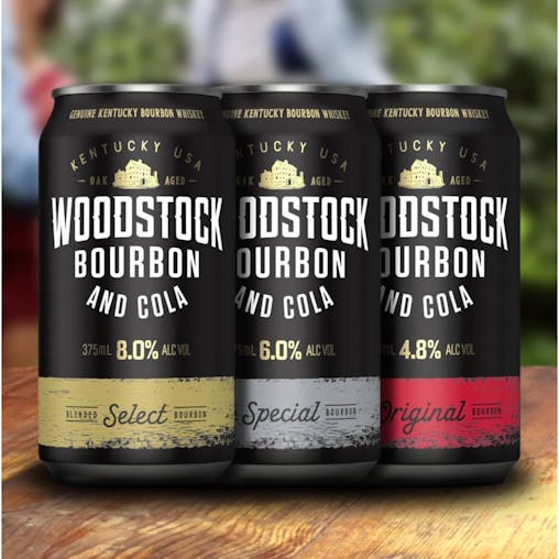 Woodstock Bourbon and Cola, Full-Bodied Mixed Drink, Smooth Whiskey Premix, 4.8% ABV, 375mL (Case of 24 Cans)