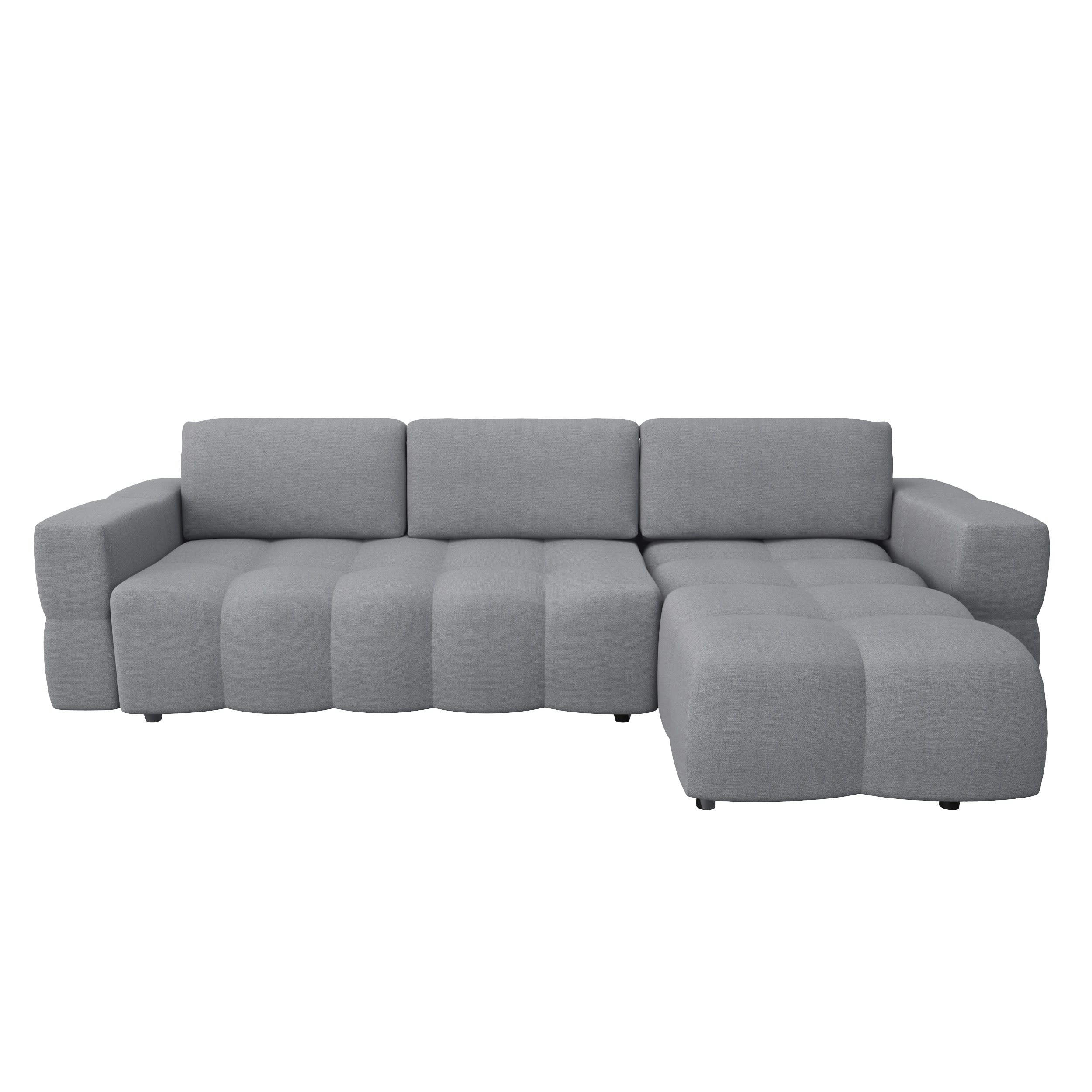 GABRIEL - Canapé d'angle droit convertible coffre tissu tramé gris 260x180cm