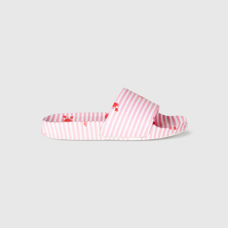 Pink striped slippers with crabs