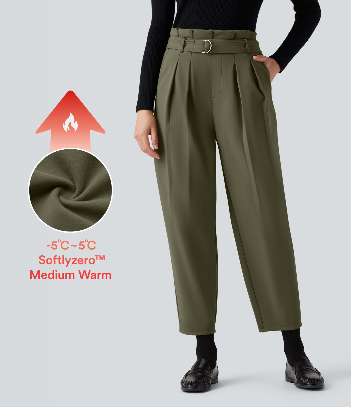 Pantalon tailleur SoftlyZero™ Plush Thermal fuselé ceinturé taille très haute avec poches