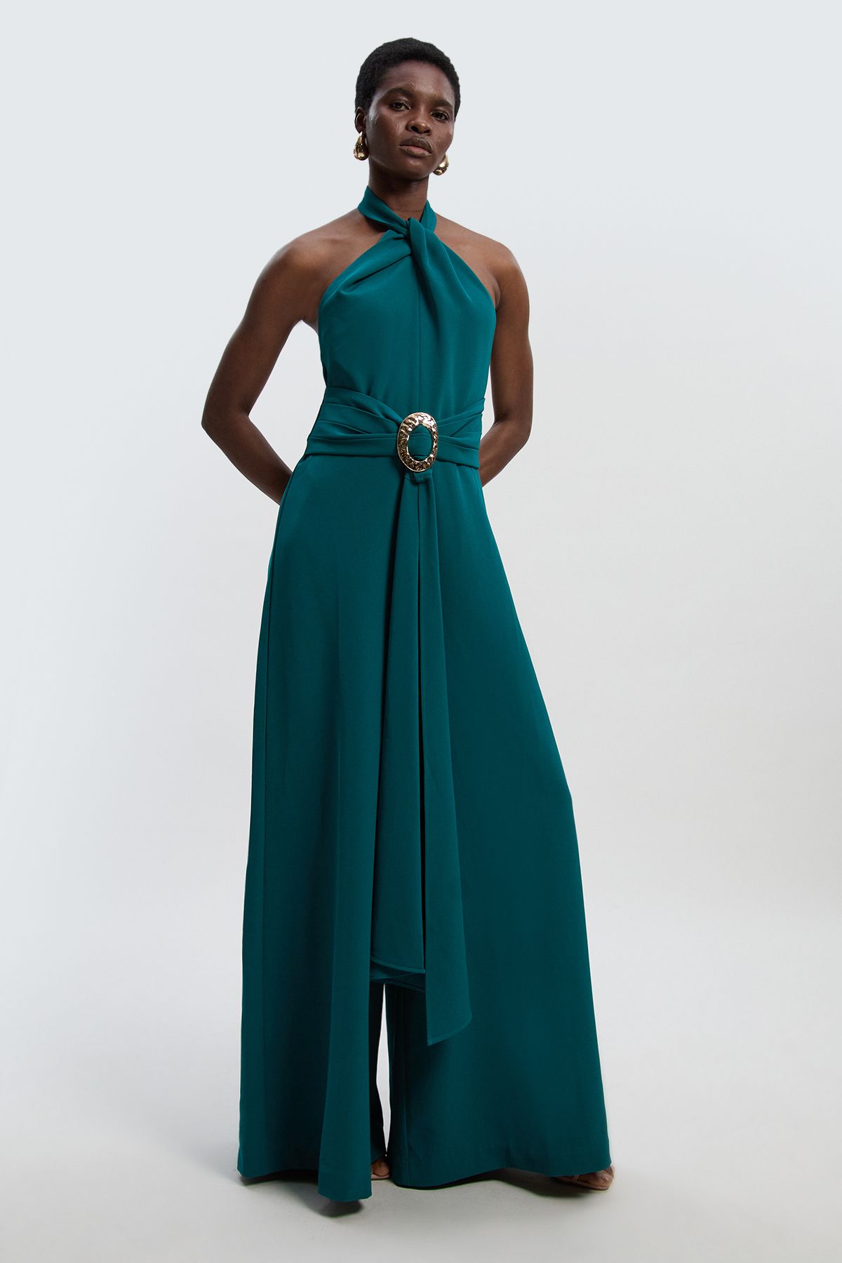 KarenMillen Soft Tailored Trim Detail Wide Leg Jumpsuit