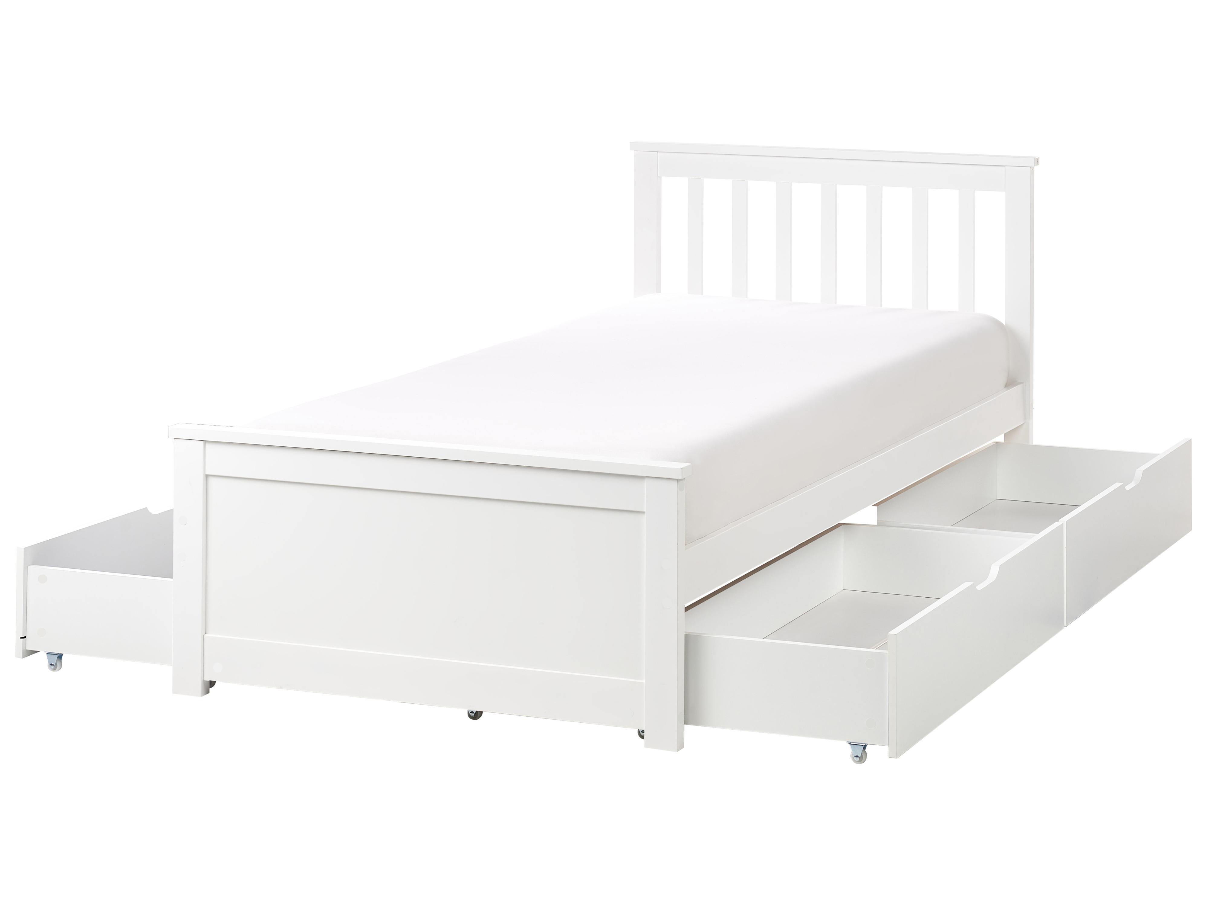 Bed with 4 Drawers Pine Wood OLENDON 90 x 200 cm (EU Single) White