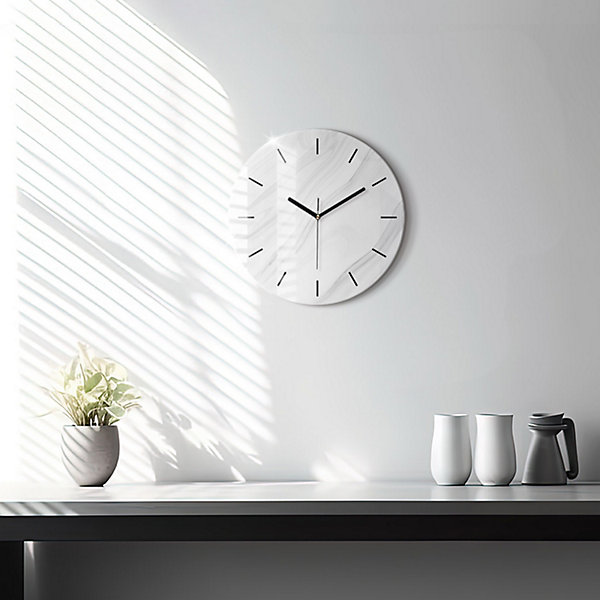 Horloge murale Wallfluent fi30 cm Aiguilles noires Marbre décoratif 1 pcs