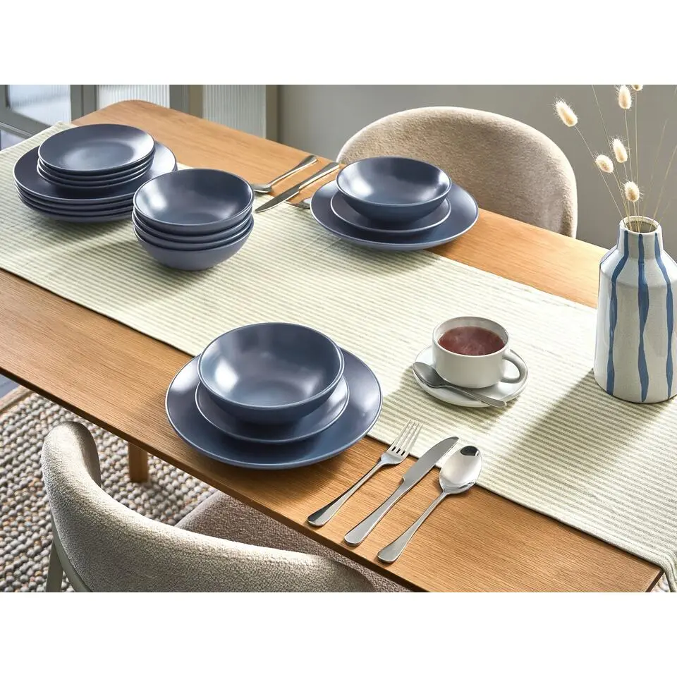 VIVANI - Servies set van 18 - Blauw - Steengoed