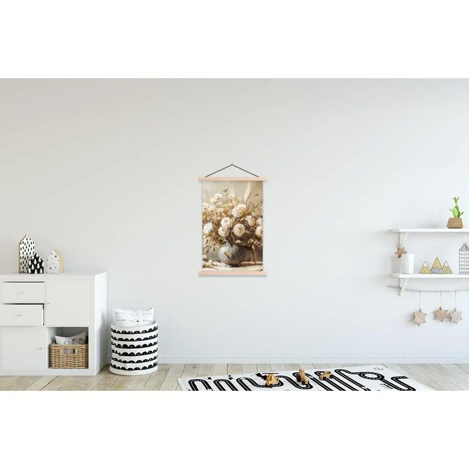 MuchoWow - Schoolplaat/ wandhanger - Bloemen - Vaas - Stilleven - Beig
