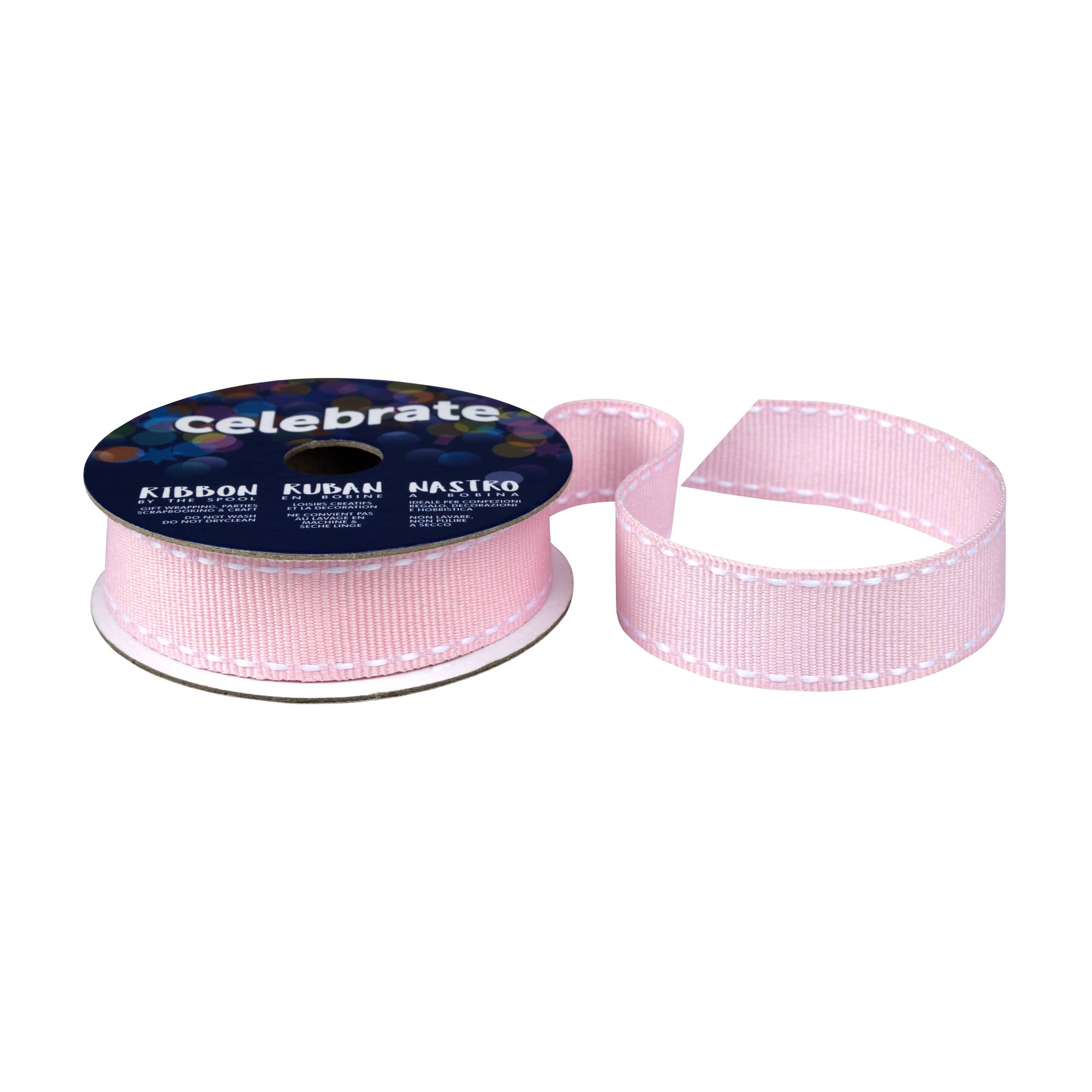 Baby Pink Grosgrain Running Stitch Ribbon 15mm x 4m