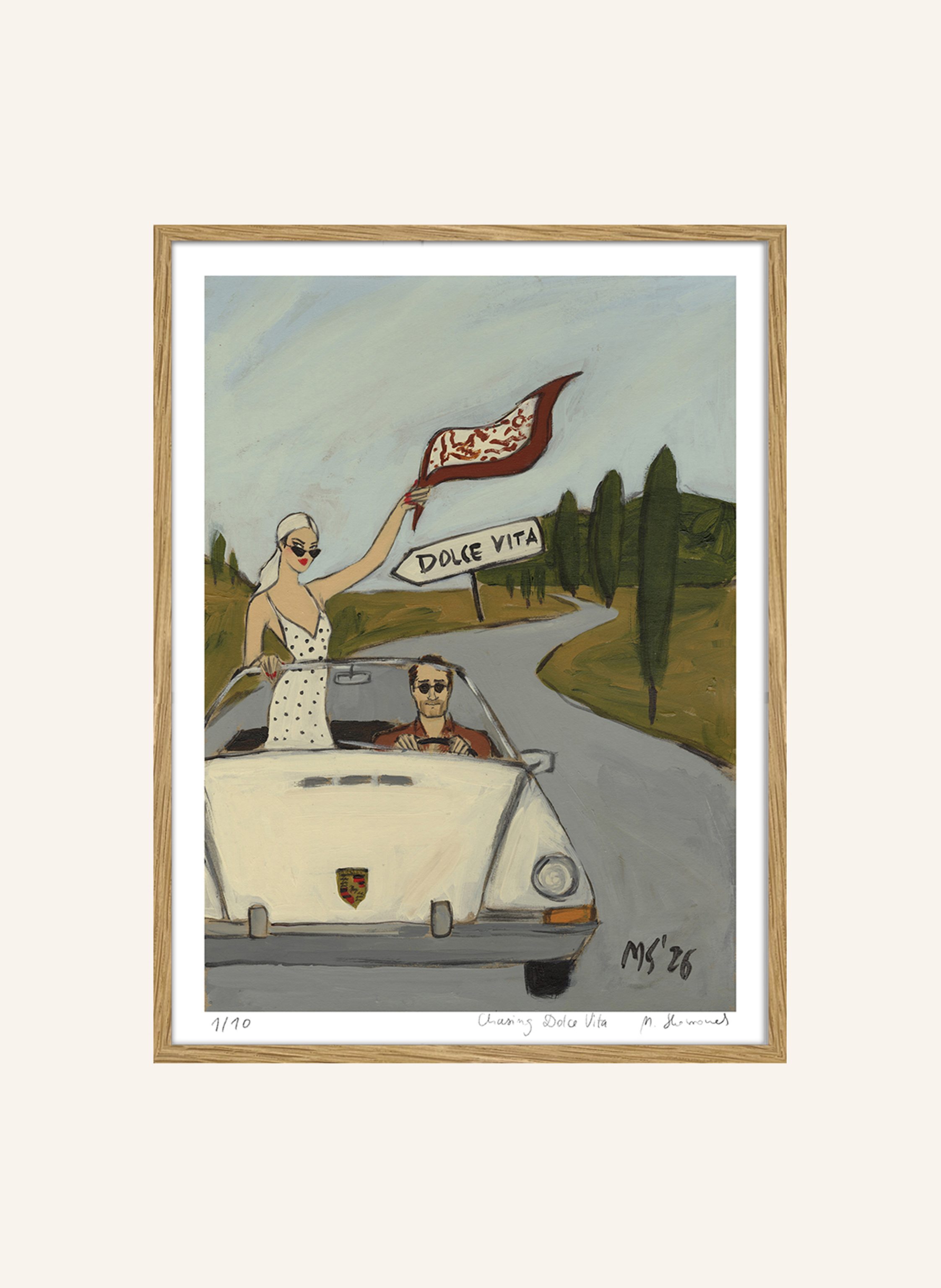 MARTAS ILLUSTRATION Limitiertes Kunstwerk CHASING DOLCE VITA mit Rahmen