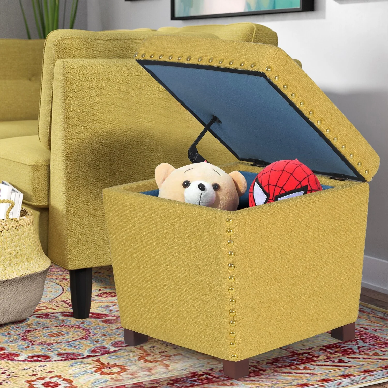 Adeco Storage Ottoman Square Footrest Stool