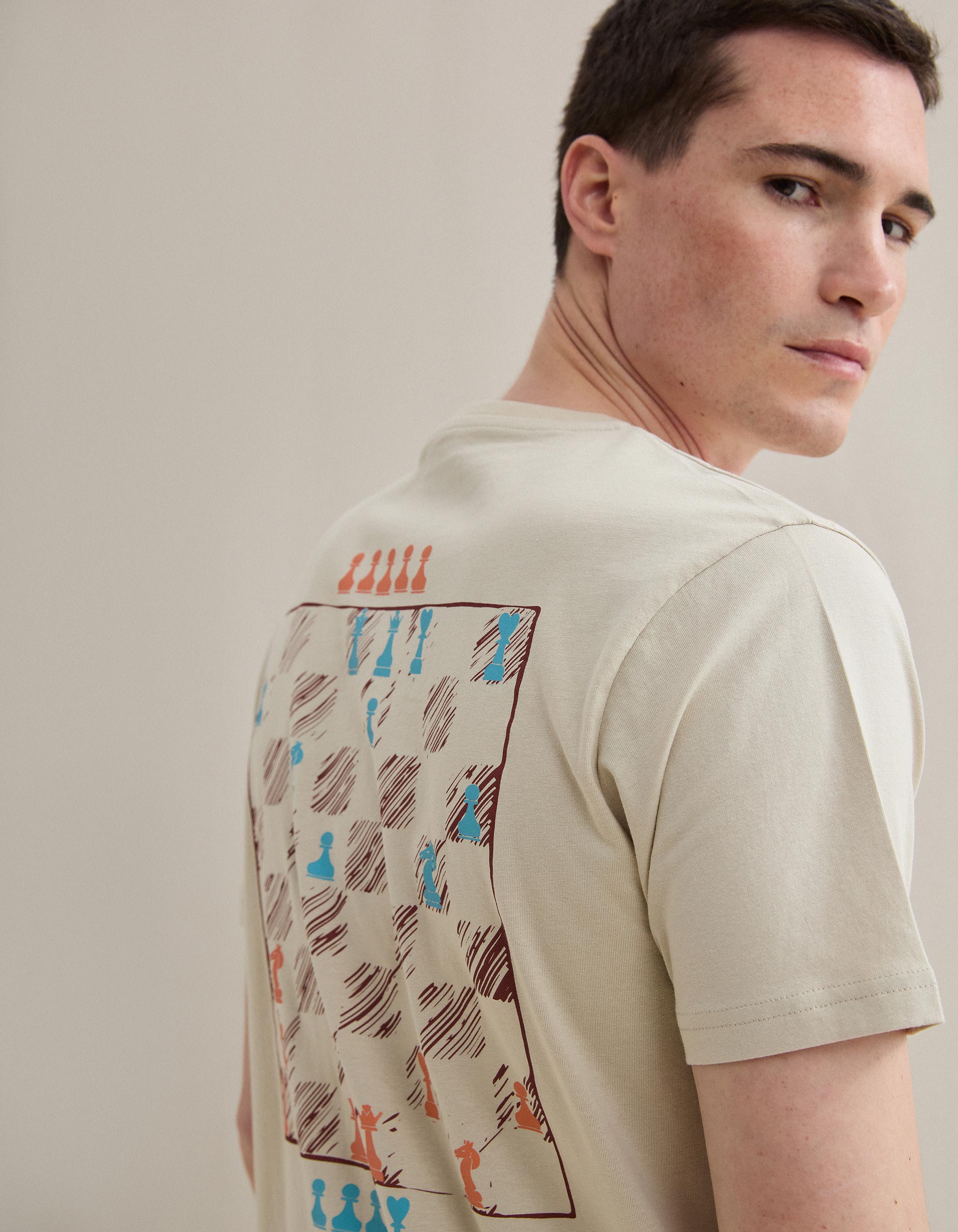 T-shirt Jersey Estampado, Homem, Bege