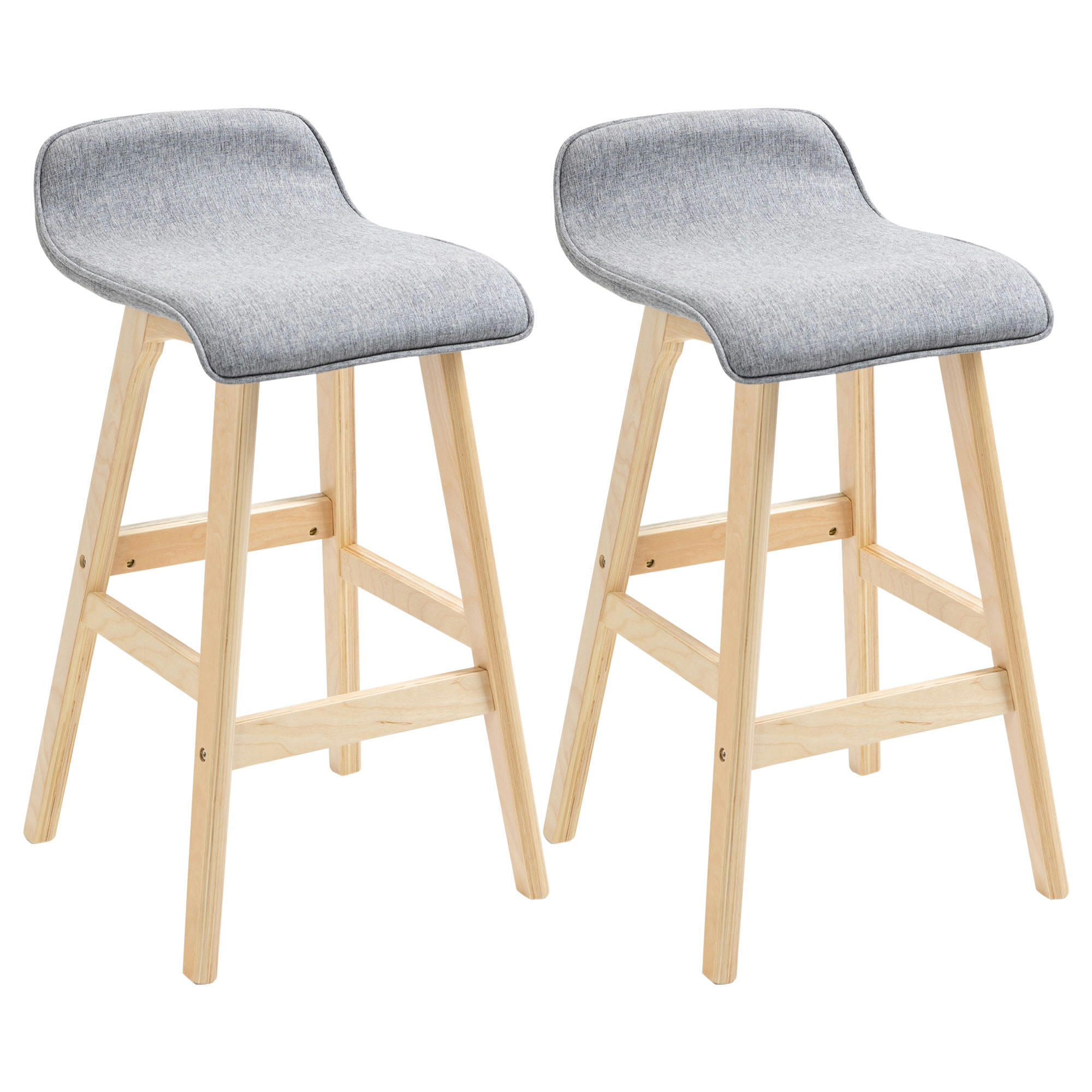 - Lot de 2 tabourets de bar style scandinave bois tissu gris